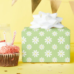 Cute Green Daisies Floral Pattern Wrapping Paper