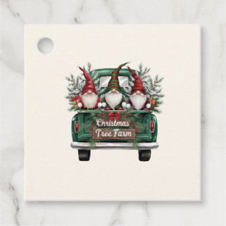 Cute Green Delivery Truck Gnomes & Trees Gift Tags