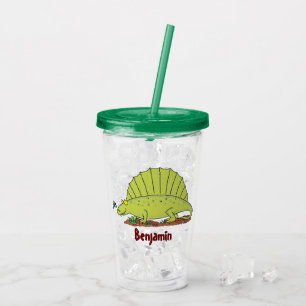 Cute green dimetrodon cartoon illustration acrylic tumbler