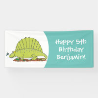 Cute green dimetrodon cartoon illustration