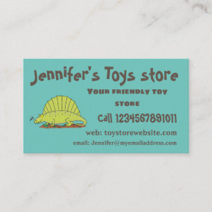 Cute green dimetrodon cartoon illustration business card