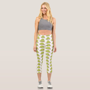 Cute green dimetrodon cartoon illustration capri leggings