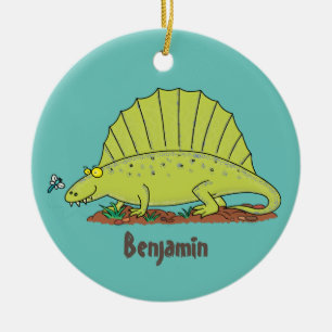 Cute green dimetrodon cartoon illustration ceramic tree decoration