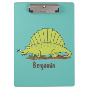 Cute green dimetrodon cartoon illustration clipboard