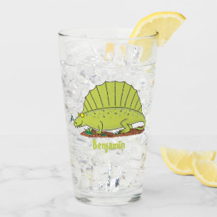 Cute green dimetrodon cartoon illustration glass