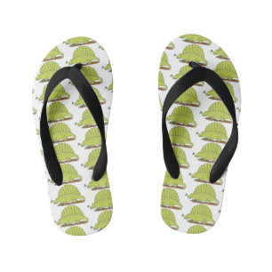 Cute green dimetrodon cartoon illustration kid's jandals