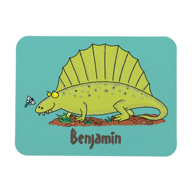 Cute green dimetrodon cartoon illustration magnet (Horizontal)