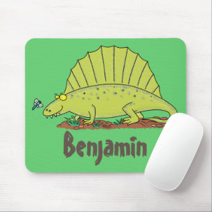 Cute green dimetrodon cartoon illustration mouse pad