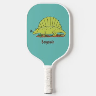 Cute green dimetrodon cartoon illustration pickleball paddle