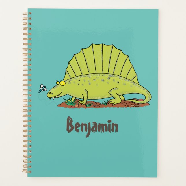 Cute green dimetrodon cartoon illustration planner (Front)