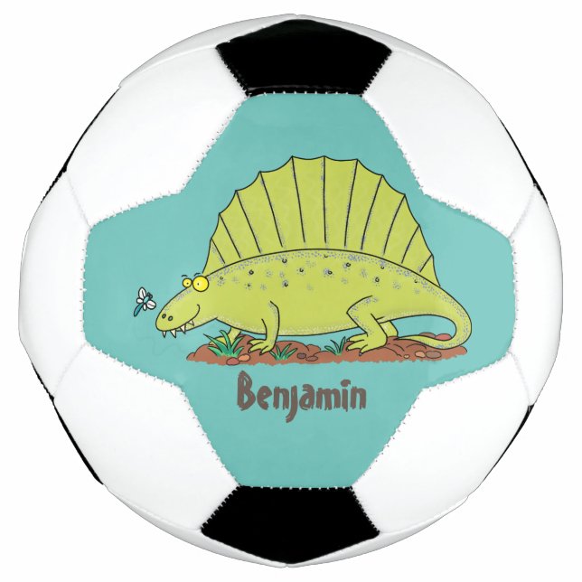 Cute green dimetrodon cartoon illustration soccer ball (Front)