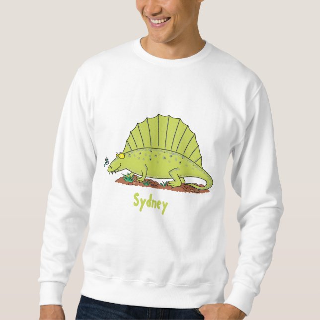 Cute green dimetrodon cartoon illustration sweatshirt (Front)