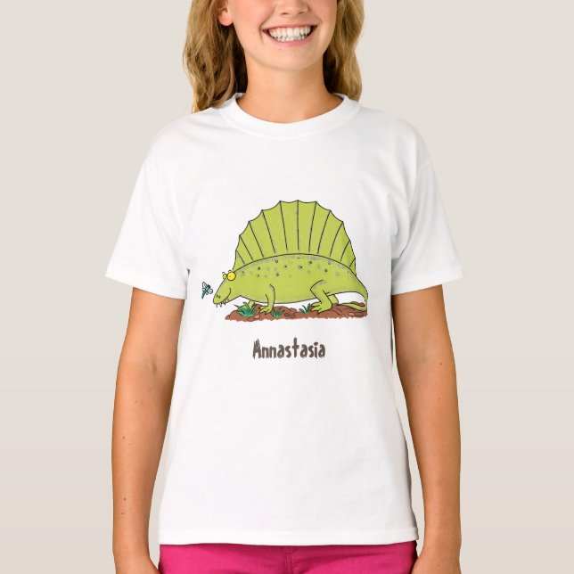 Cute green dimetrodon cartoon illustration T-Shirt (Front)