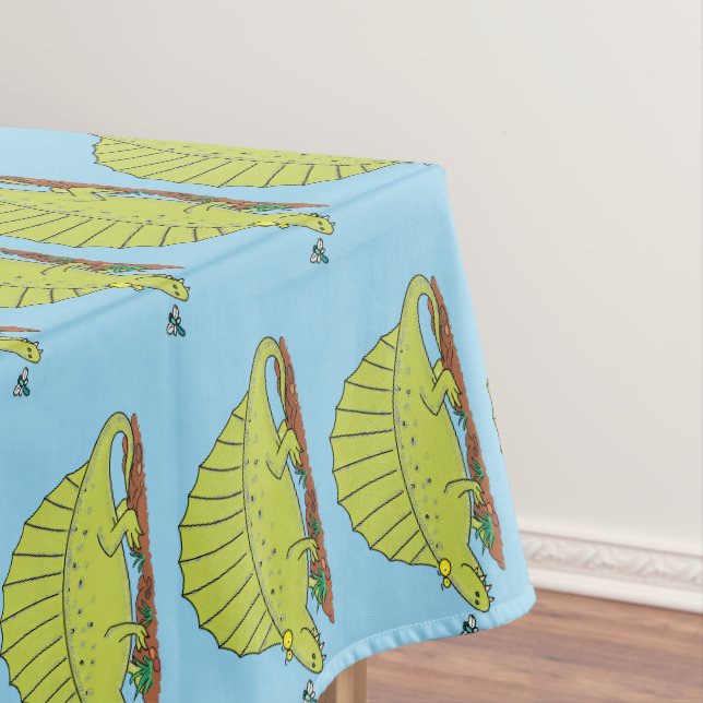 Cute green dimetrodon cartoon illustration tablecloth (In Situ)