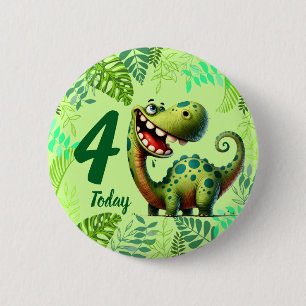 Cute Green Dinosaur 4th Birthday 6 Cm Round Badge