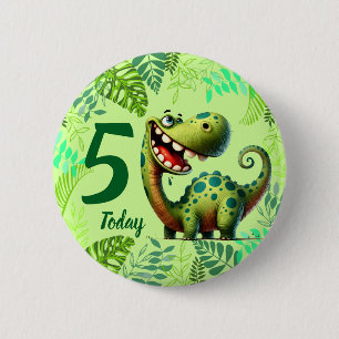 Cute Green Dinosaur 5th Birthday 6 Cm Round Badge