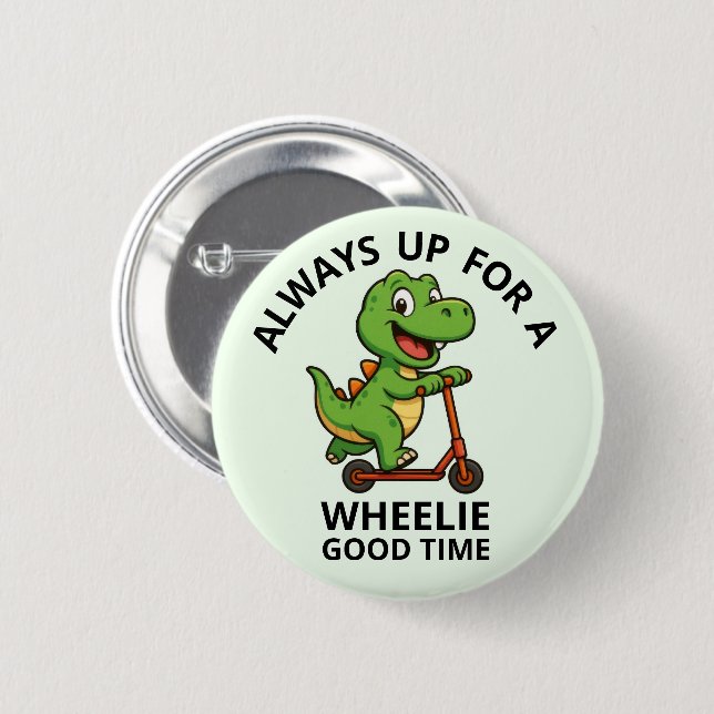 Cute Green Dinosaur 6 Cm Round Badge (Front & Back)