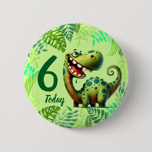 Cute Green Dinosaur 6th Birthday 6 Cm Round Badge