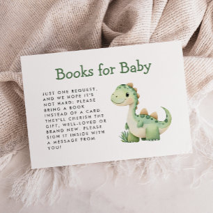 Cute Green Dinosaur Baby Shower Books Enclosure Card