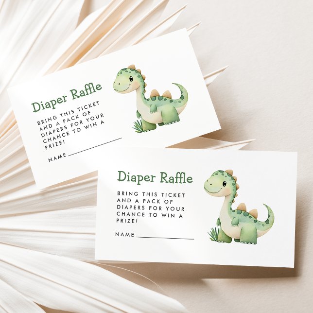 Cute Green Dinosaur Baby Shower Diaper Raffle Enclosure Card (Creator Uploaded)