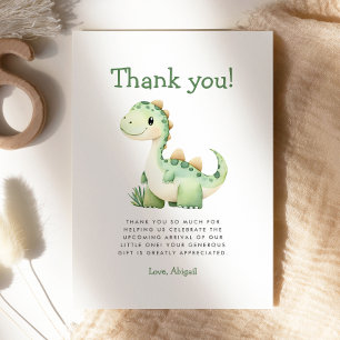 Cute Green Dinosaur Baby Shower Thank You Card