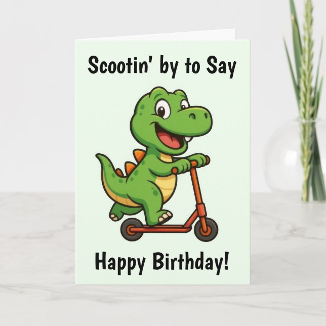 Cute Green Dinosaur Birthday Card (Front)