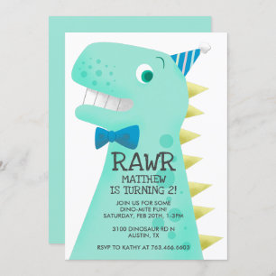 Cute Green Dinosaur Birthday Party Invitation