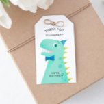 Cute Green Dinosaur Birthday Party Thank You Favou Gift Tags<br><div class="desc">Funny and cute birthday party gift tag for your child's dinosaur theme party. Cartoon style illustration of a green dinosaur with yellow spikes. The t rex is wearing a blue bow tie and a tiny party hat. Above the t-rex it says "Thank you for stomping by." On his body there...</div>
