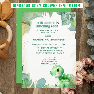 Cute Green Dinosaur Boys Baby Shower Invitation