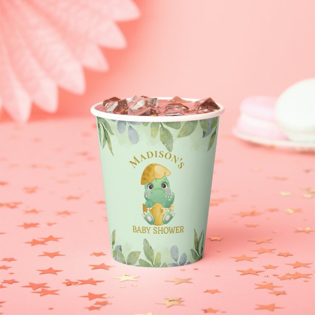 Cute Green Dinosaur Boys Baby Shower  Paper Cups (Insitu)