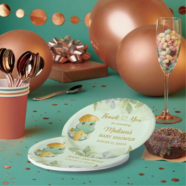 Cute Green Dinosaur Boys Baby Shower  Paper Plate (Multi)