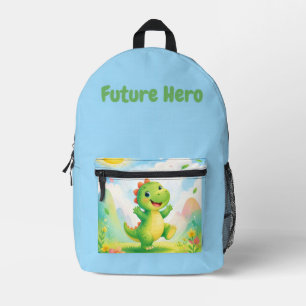 Cute Green Dinosaur Future Hero Blue Design Printed Backpack