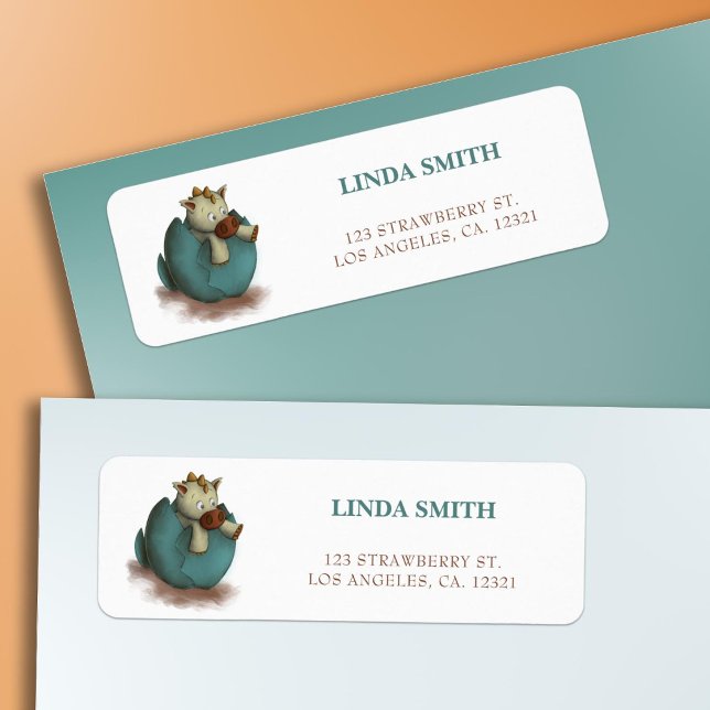 Cute Green Dinosaur Hatching Return Address (Creator Uploaded)