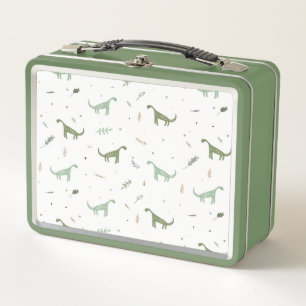 Cute Green Dinosaur Pattern Metal Lunch Box