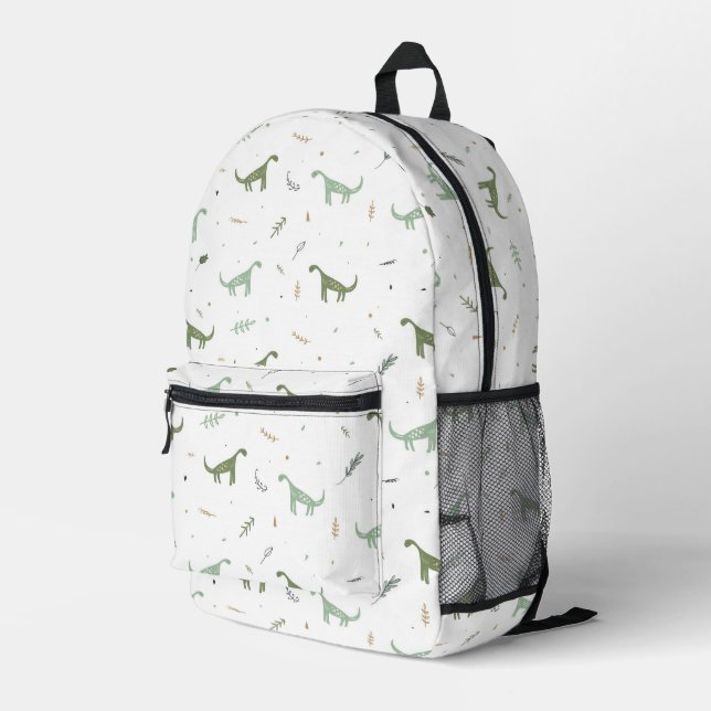 Cute Green Dinosaur Pattern Printed Backpack (Back Corner Right)