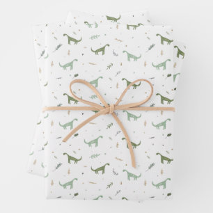 Cute Green Dinosaur Pattern Wrapping Paper Sheet