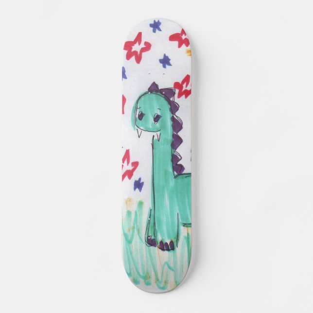 Cute Green Dinosaur Sketch Skateboard Pro (Front)