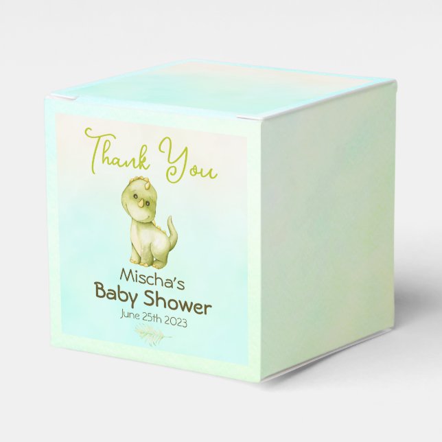 Cute Green Dinosaur Theme Baby Shower Favour Box (Front Side)
