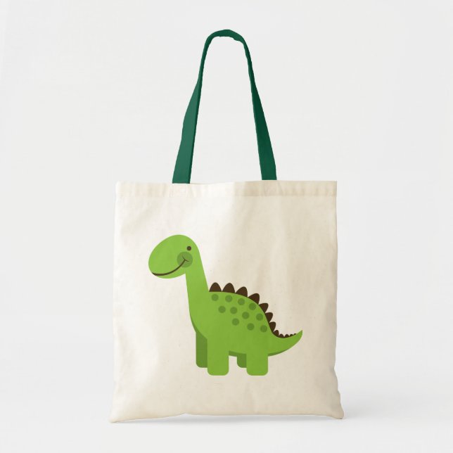 Cute Green Dinosaur Tote Bag (Front)