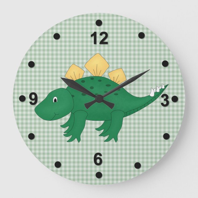 Cute Green Dinosaur Wall Clock (Front)