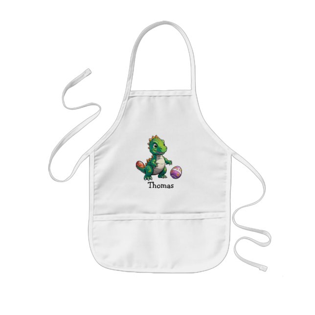 Cute green dinosaur with Easter eggs Kids Apron (Front)