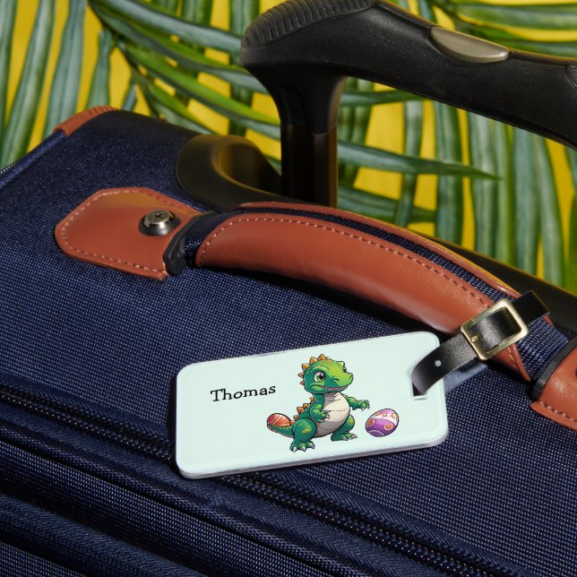 Cute green dinosaur with Easter eggs Luggage Tag (Front Insitu 3)