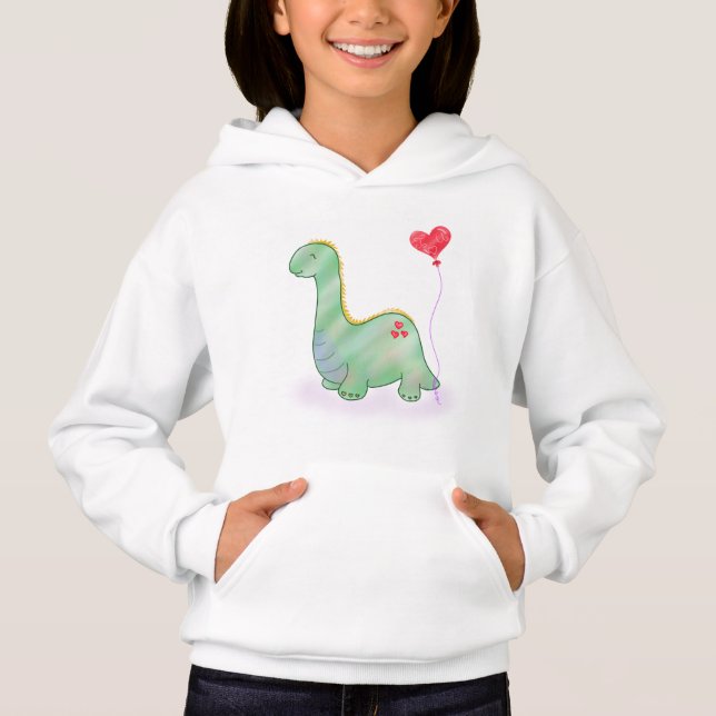 Cute Green Dinosaur with Heart Balloon | (Front)