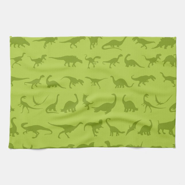 Cute Green Dinosaurs Patterns for Boys Tea Towel (Horizontal)