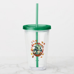 Cute Green Dragon “Autism Awesome Autumn” Design Acrylic Tumbler