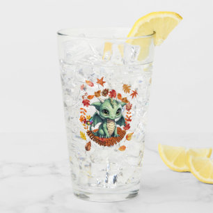 Cute Green Dragon “Autism Awesome Autumn” Design Glass