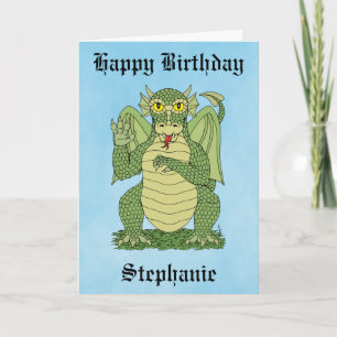 Cute Green Dragon Birthday Card
