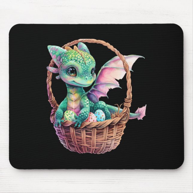 Cute Green Dragon Easter Egg Hunt Eggs Basket Love Mouse Pad (Front)