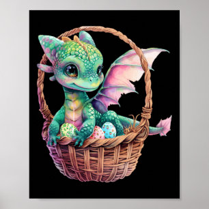 Cute Green Dragon Easter Egg Hunt Eggs Basket Love Poster