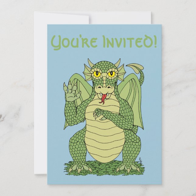 Cute Green Dragon Invitation (Front)